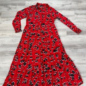 Floral Red Rayon Long Sleeve Maxi Dress